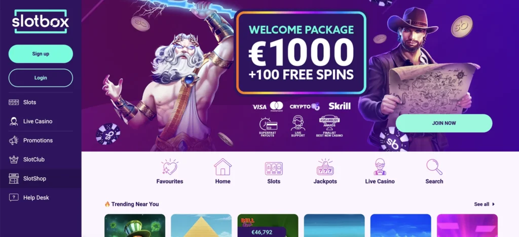 Slotbox Casino home page