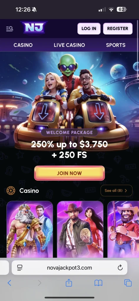 Novajackpot mobile version interface