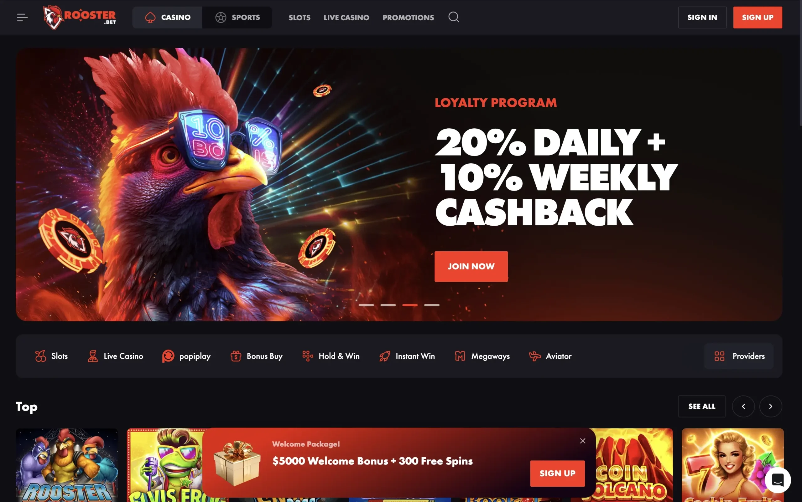 Rooster.bet Home Page