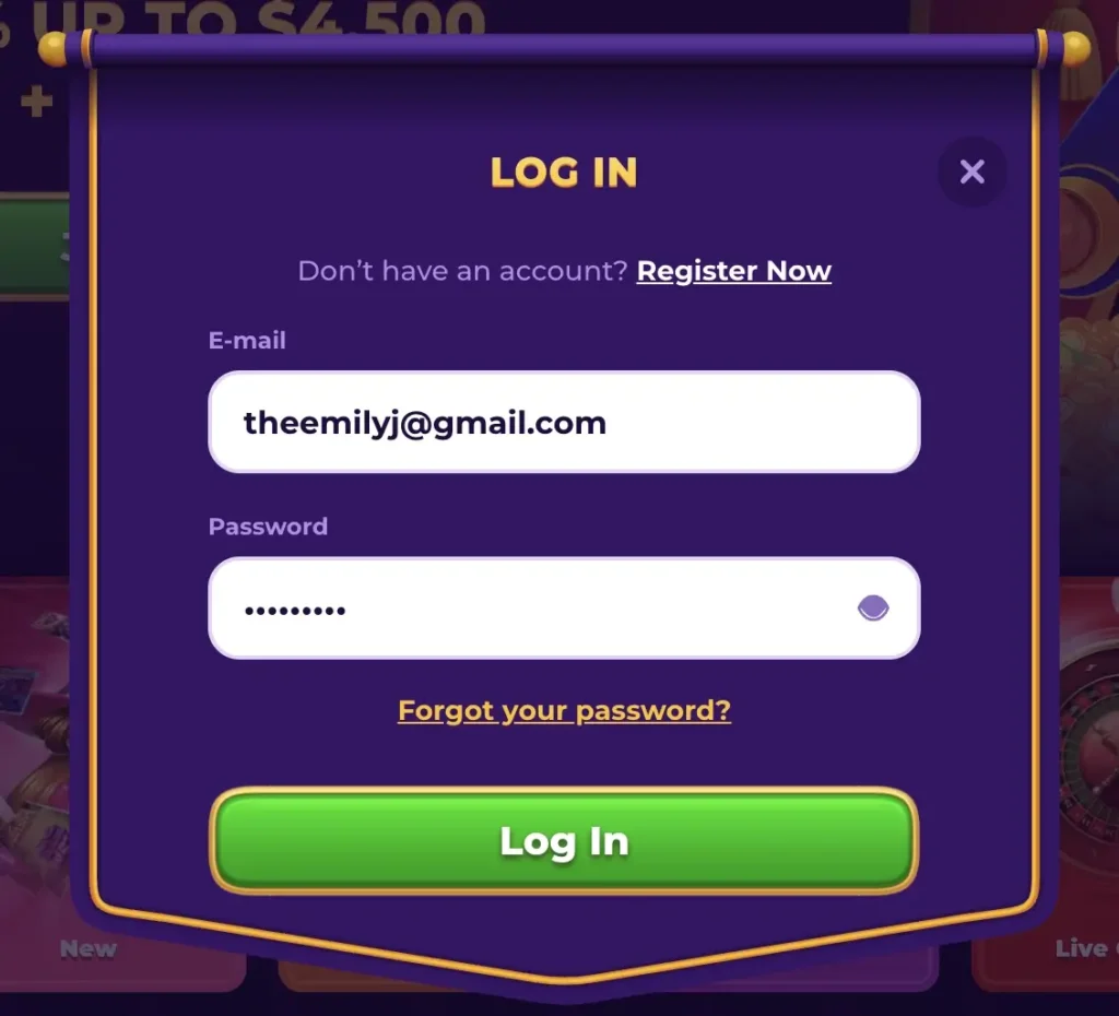 royal game login process