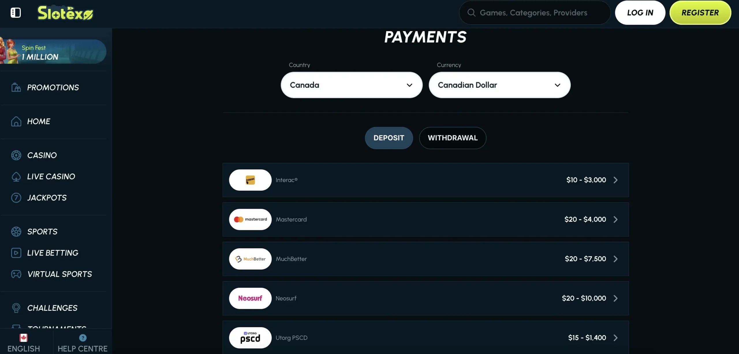 Slotexo Payment Methods