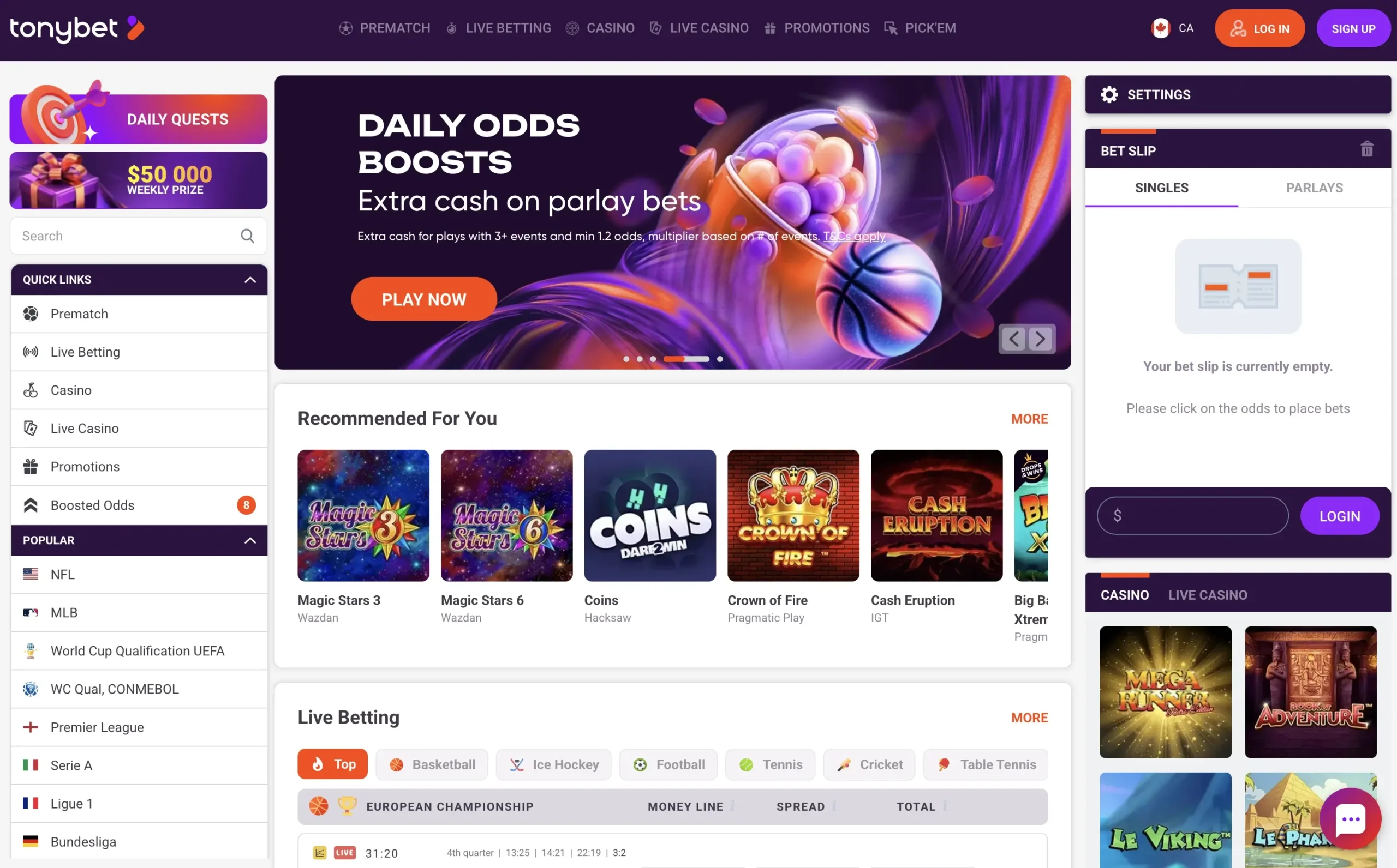 Tonybet Home Page
