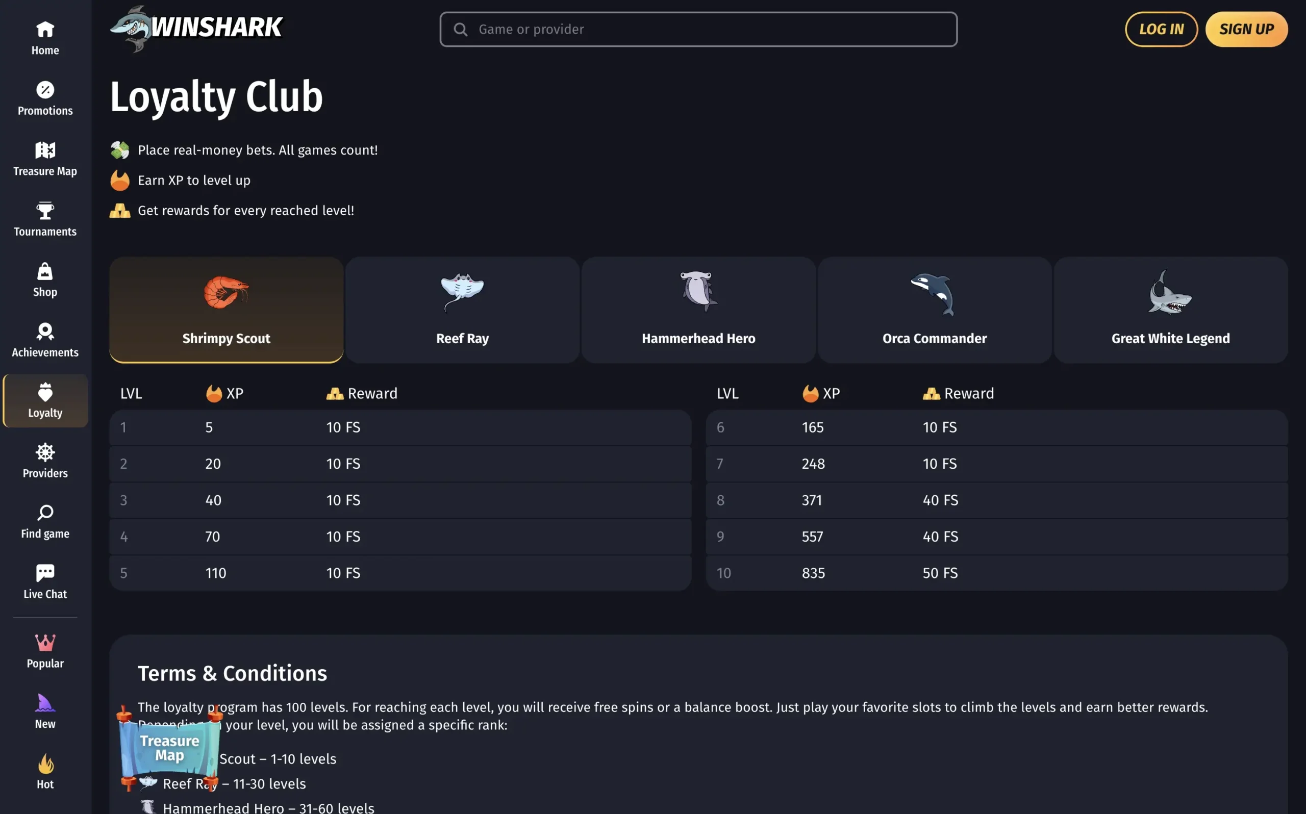 Winshark loyalty program