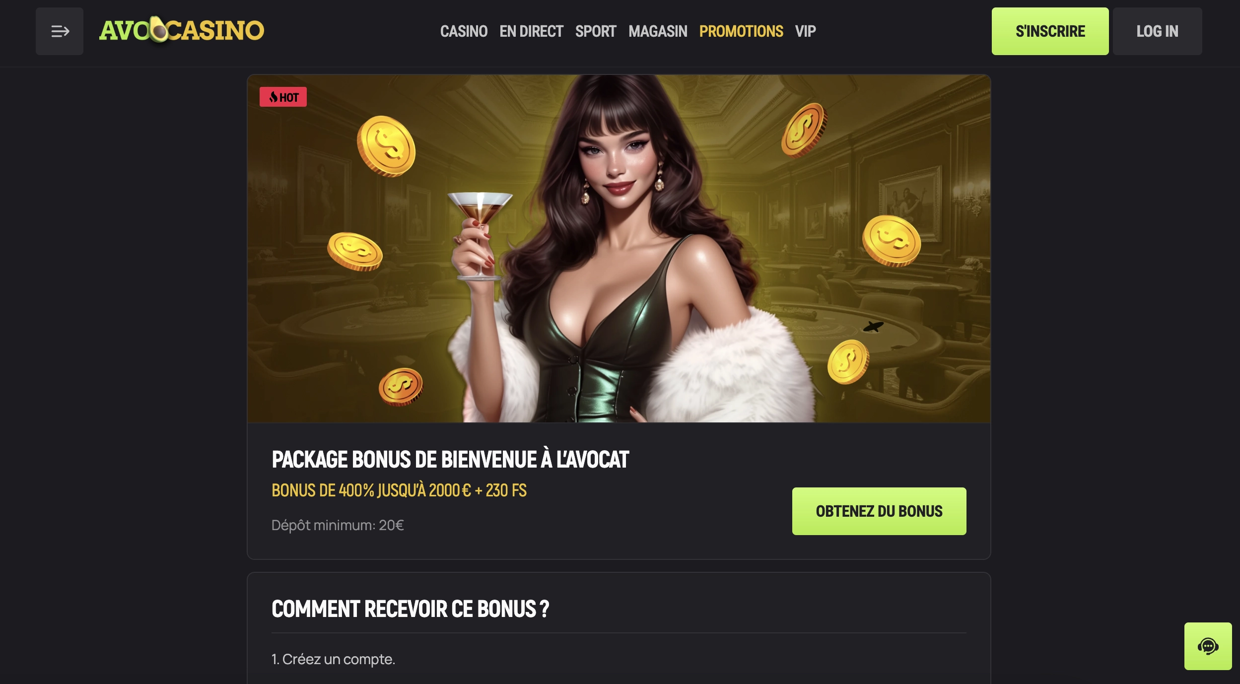 Bonus de bienvenue AvoCasino