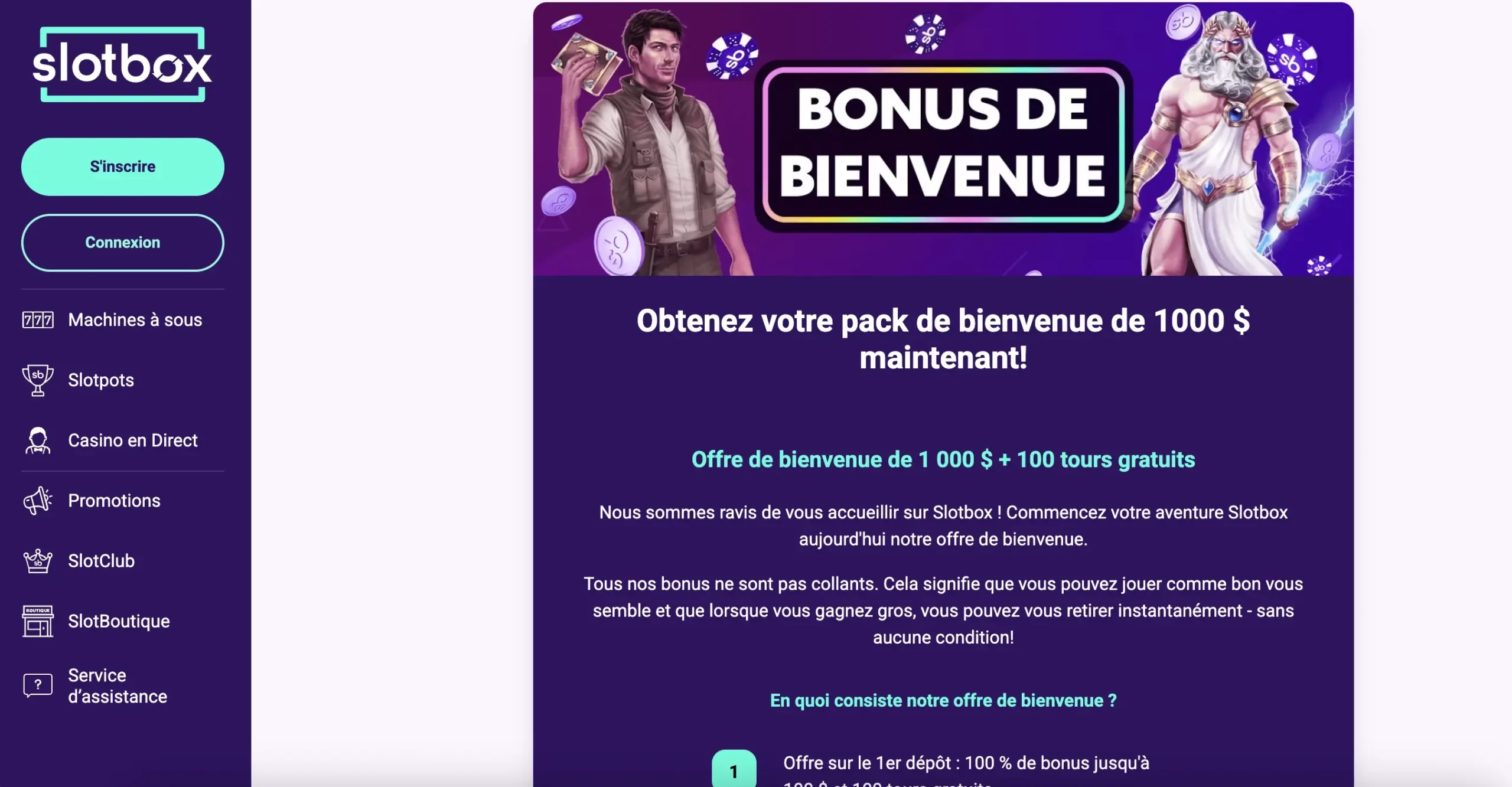 bonus de bienvenue de Slotbox