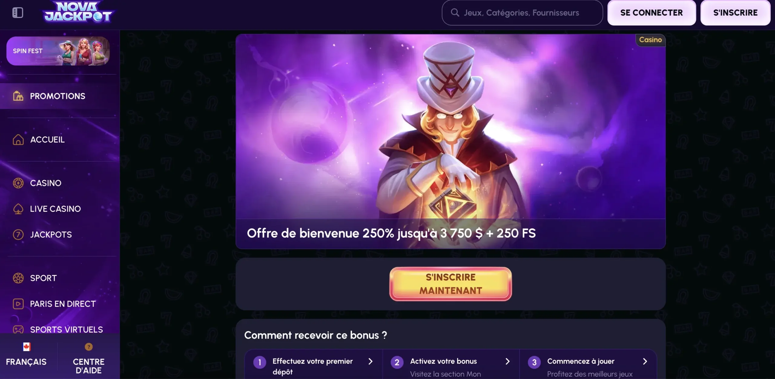 Bonus de bienvenue Novajackpot