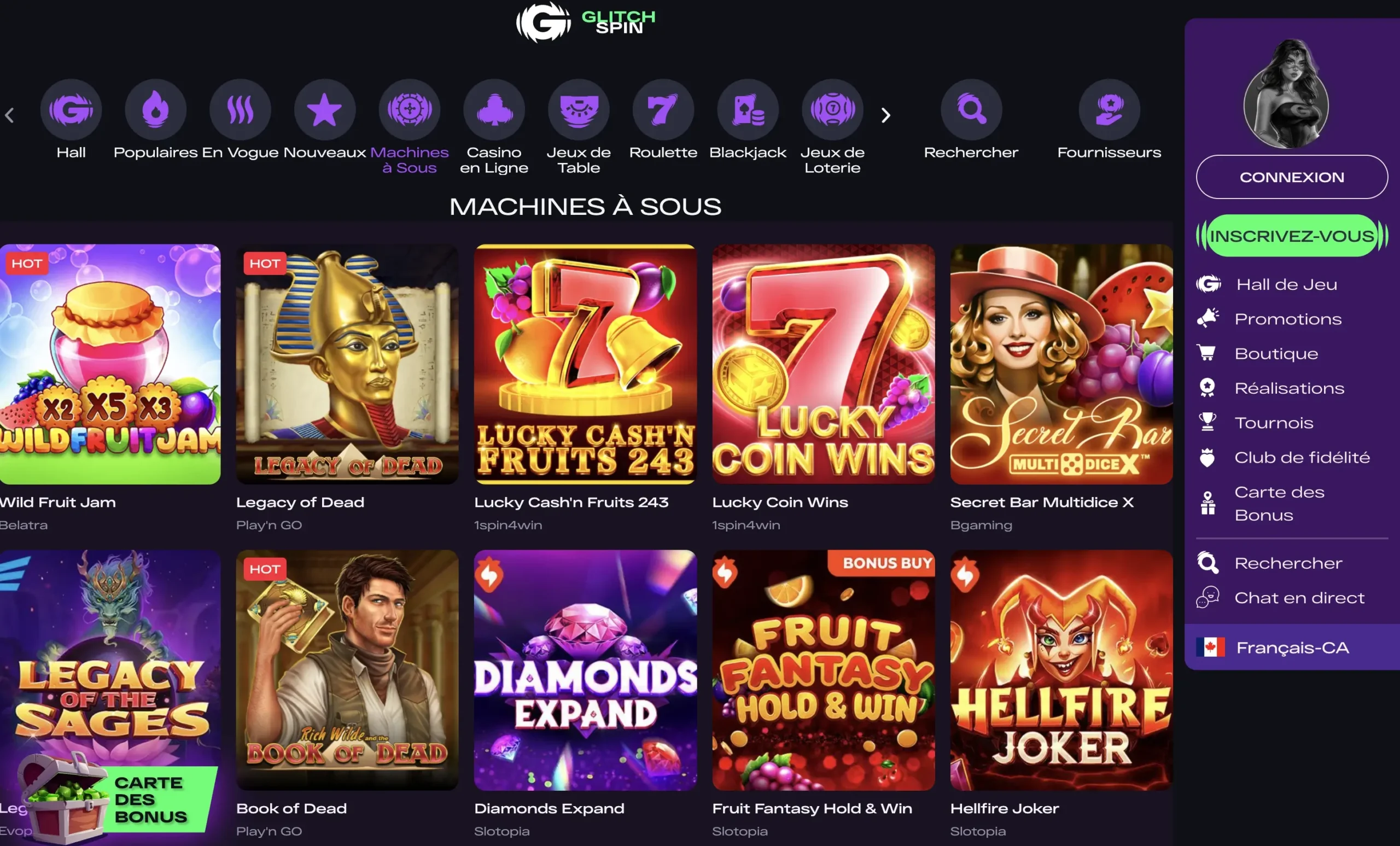 Jeu de casino Glitchspin