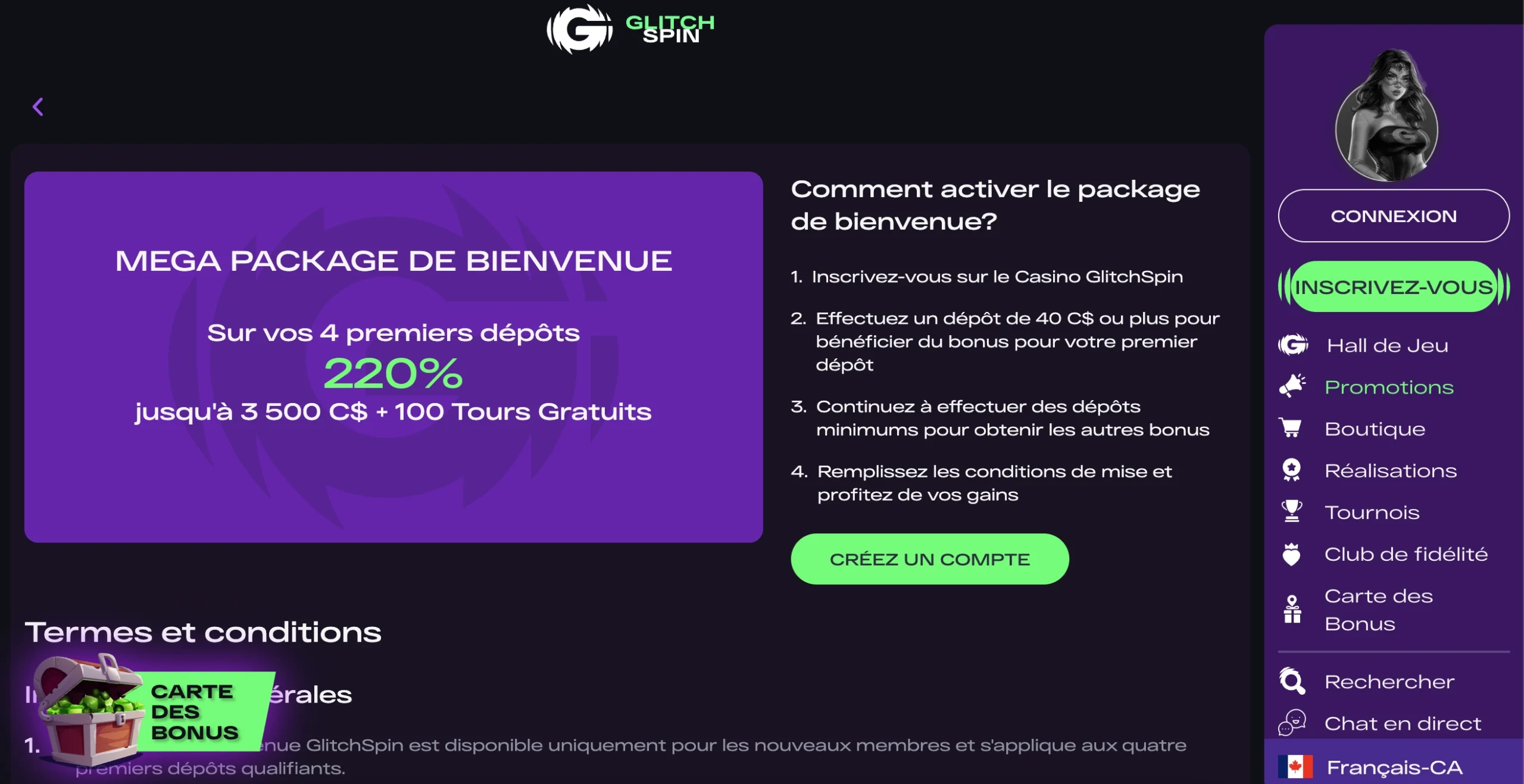 Bonus de bienvenue Glitchspin