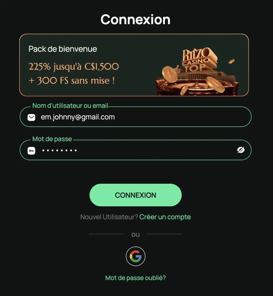 processus de connexion ritzo