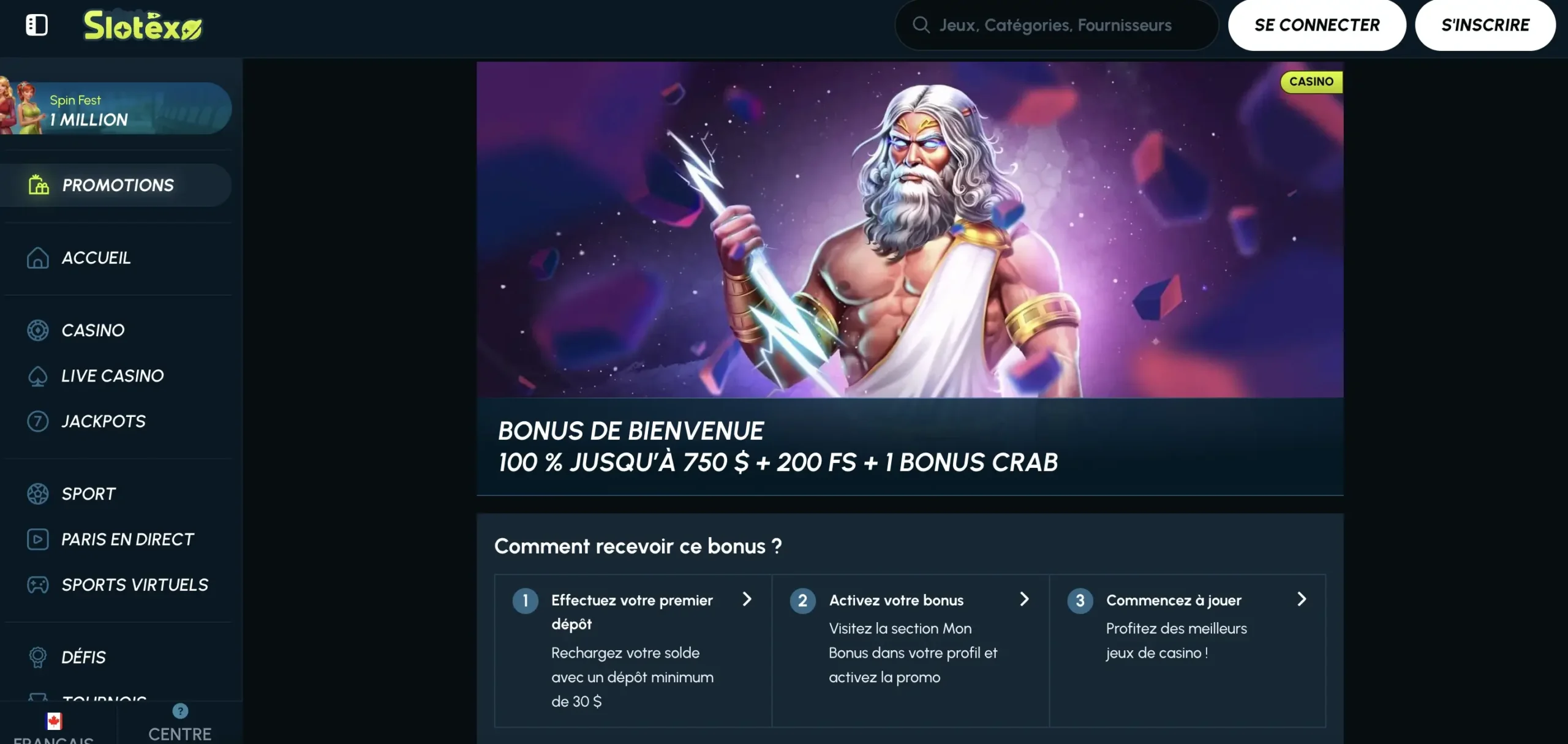 Bonus de bienvenue Slotexo