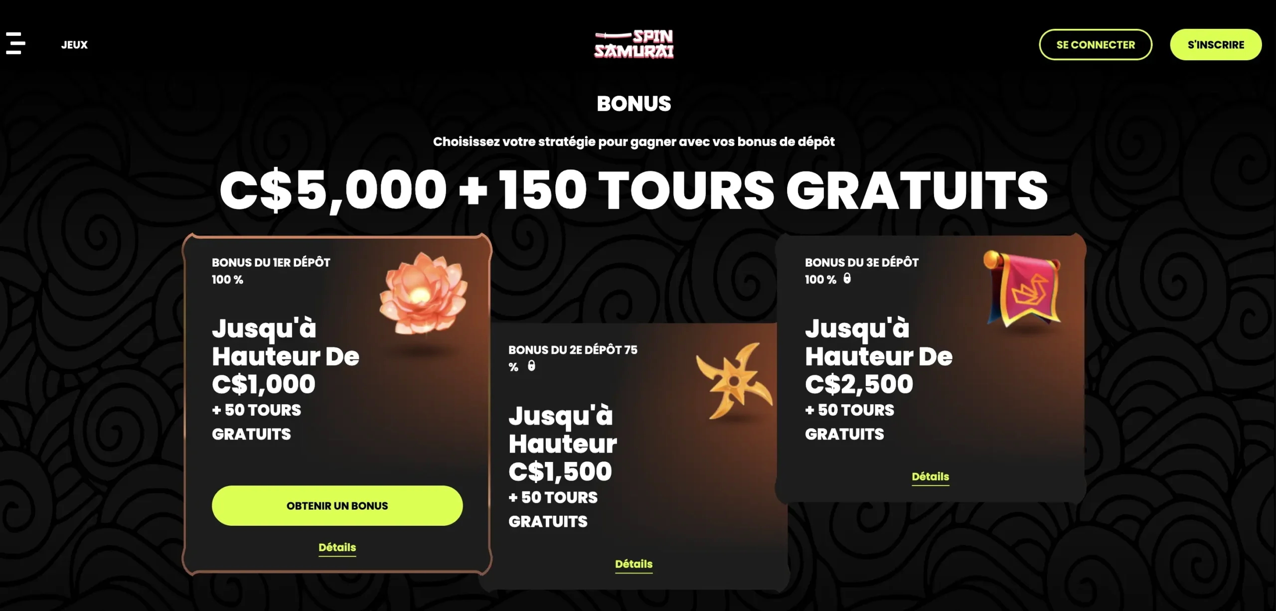 Bonus de bienvenue Spin Samurai