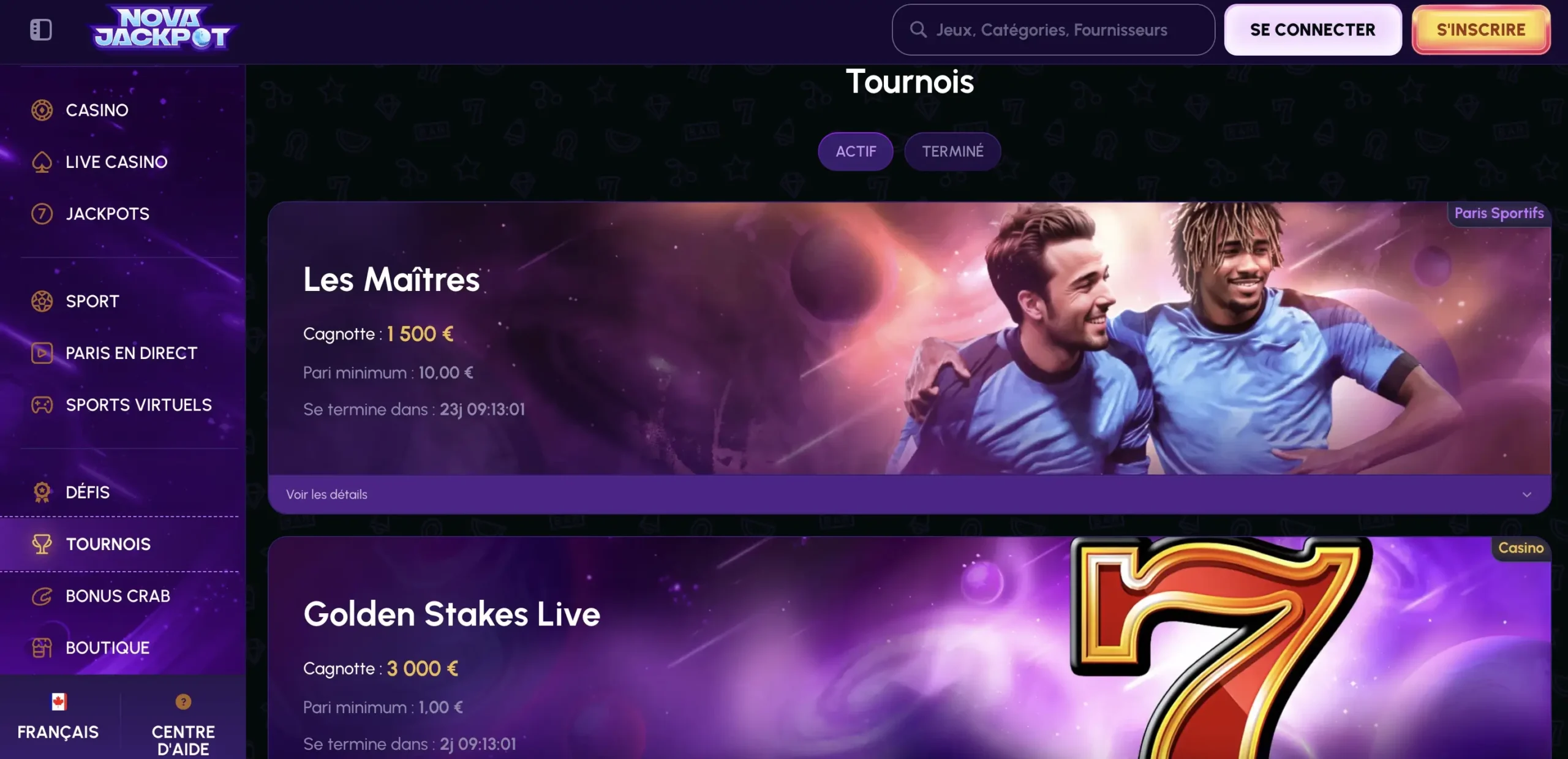 Tournois NovaJackpot