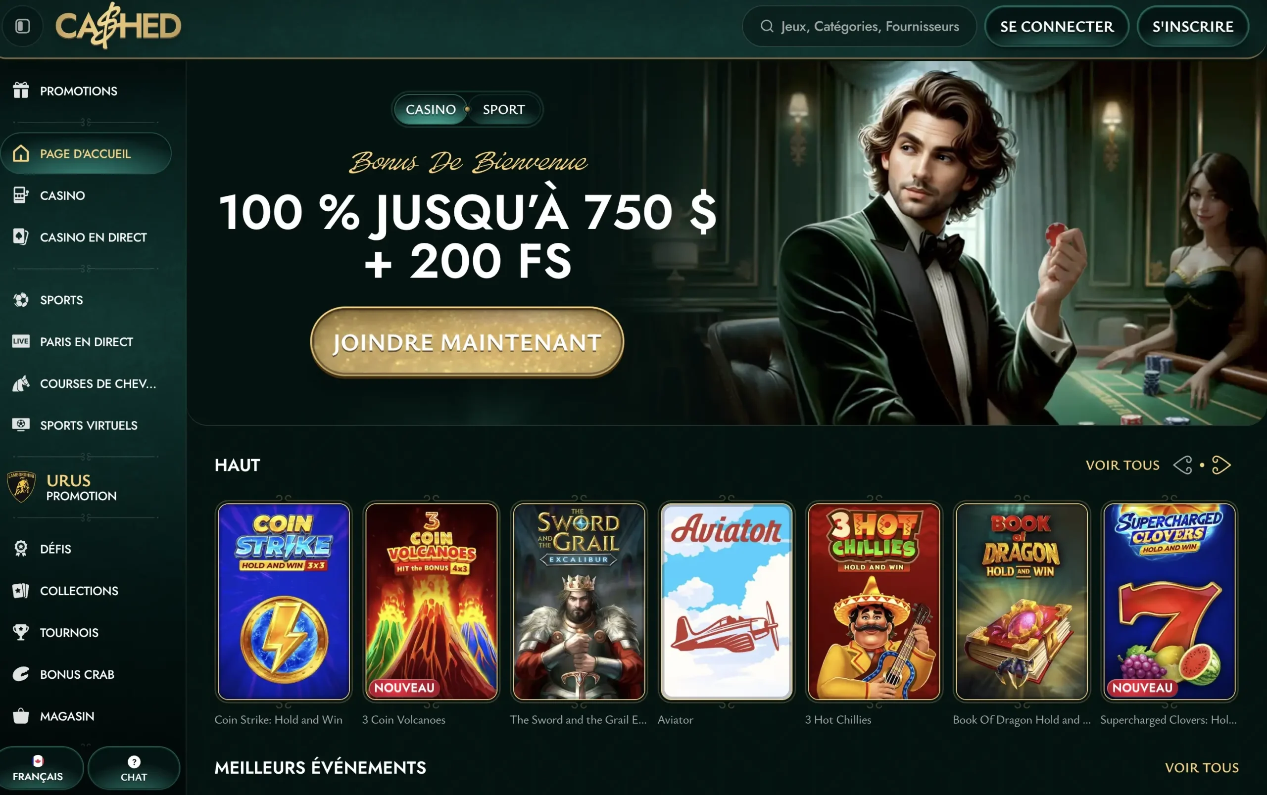 Page d'accueil de Cashed